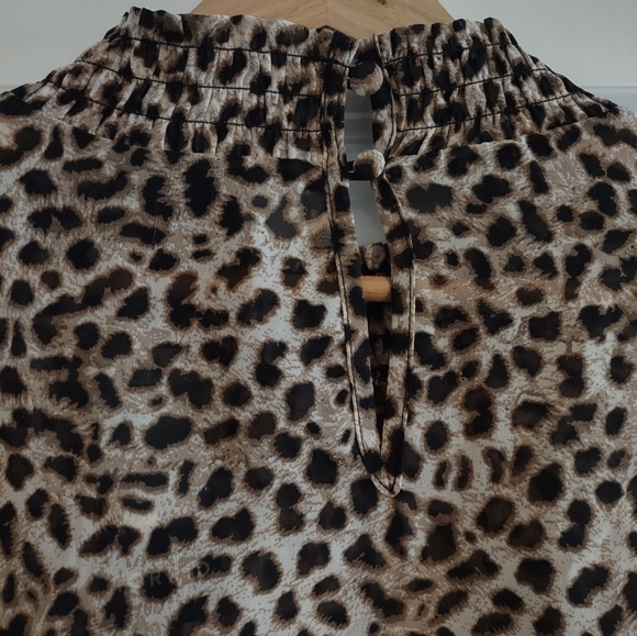 Torrid Leopard Print Chiffon Smocked Mock Neck Blouse - Picture 12 of 15